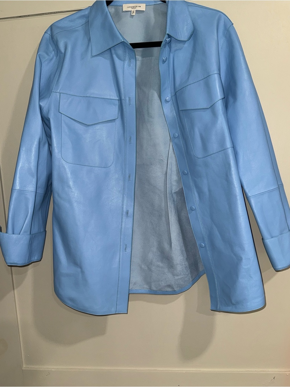 Lafayette 148 New York Pastel Blue Leather Jacket